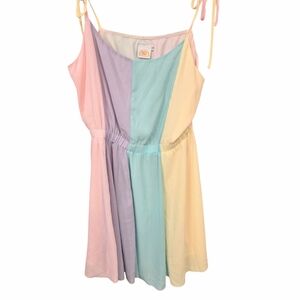 Pretty Sour Mini Dress  Pastel Color Block Swing Spaghetti Strap Y2k 2XL